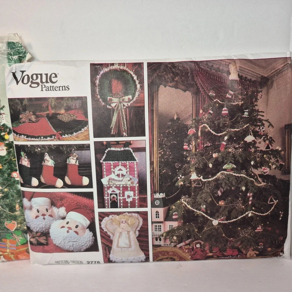 Vogue Patterns 537 and 2776 Christmas Ornaments Stockings Tree Skirt Angel Etc.